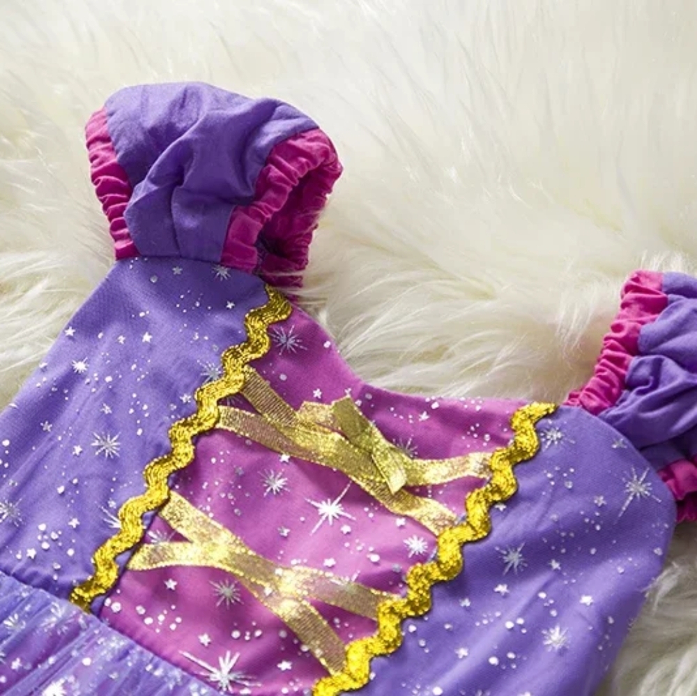 3T Rapunzel Tangled Costume Dress W/ Crown & Gloves Princess Dress Up Play Set - Picture 7 of 12